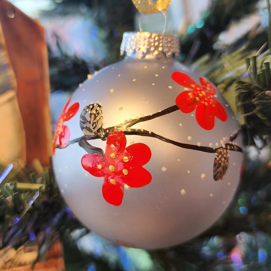 Red flower ball ornaments