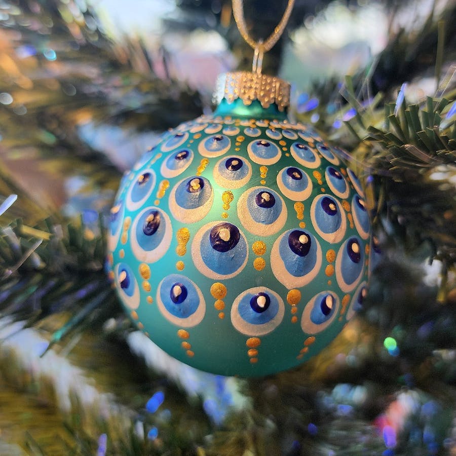 Vintage Peacock Glass Christmas Ornament 6 LARGE kugel ball blue teal  Germany